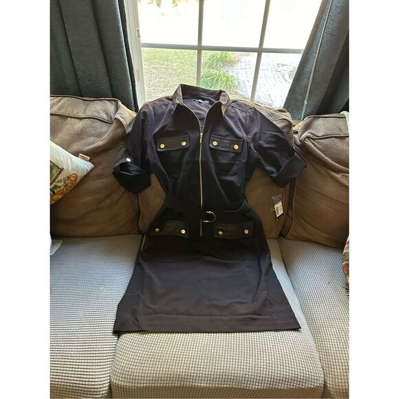 Sharagano Women's Short Sleeve Shirt Dress with Front Pockets. Brown. Size 12 - Picture 3 of 14